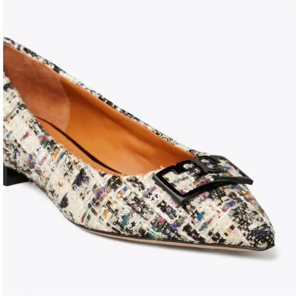 Tory Burch Women's Ivory Multicolor Tweed Pointy Toe Flats - Picture 4 of 12